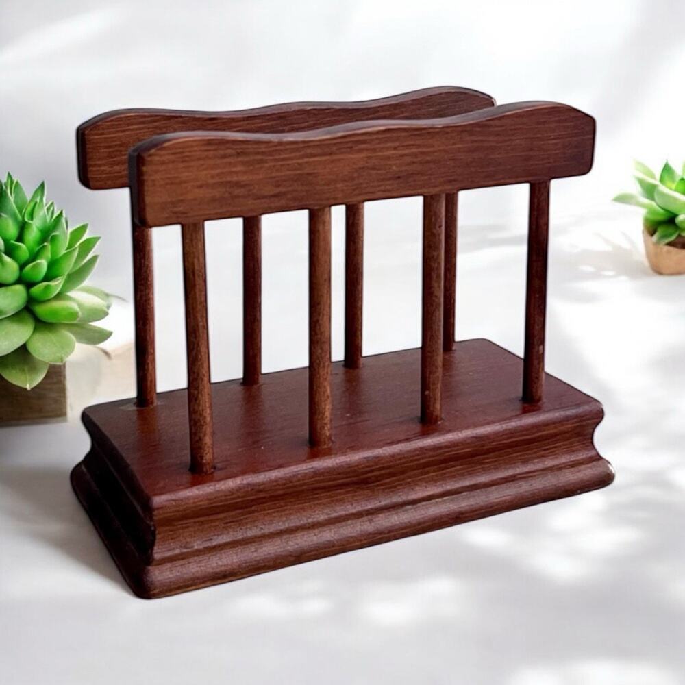 Vintage Wood Napkin Holder Brown Dowels Country Farm House Ranch Cabin 1970-80s